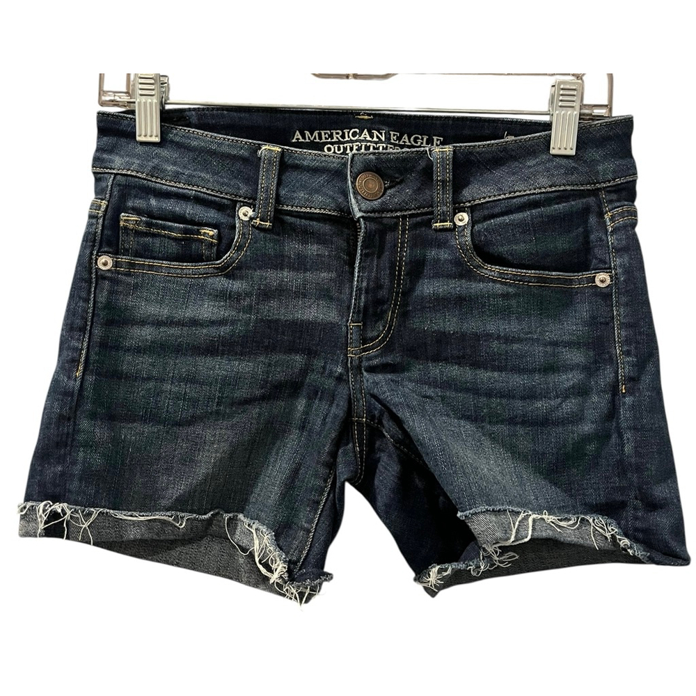 American Eagle Super Stretch Dark Wash Blue Denim Jean Shorts Size 4 Casual